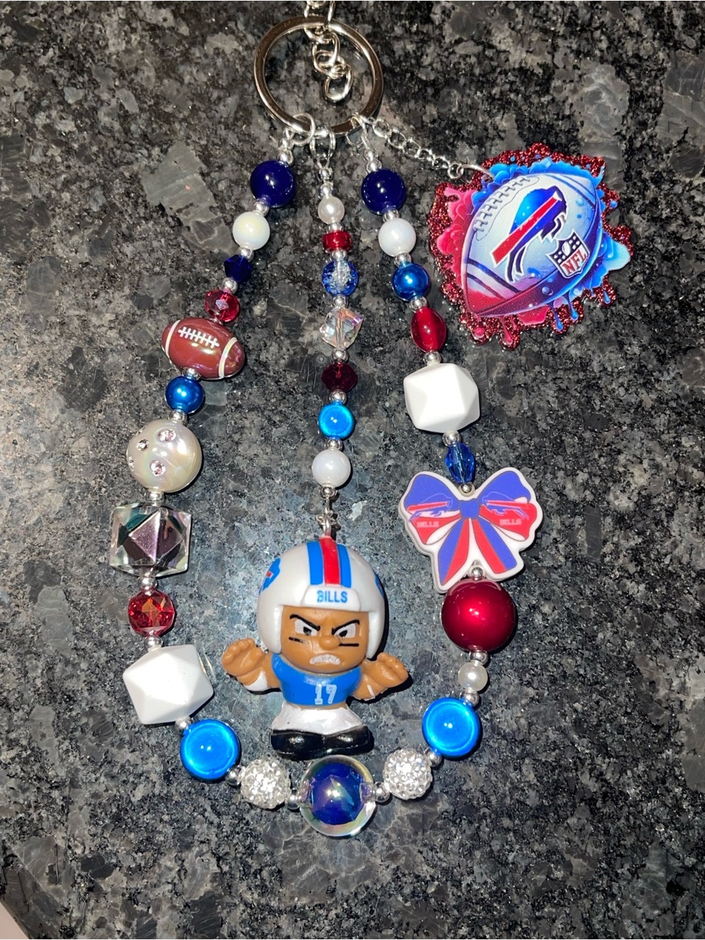 Handmade Buffalo Bills Football Bag Charm Keychain – One of a Kind!